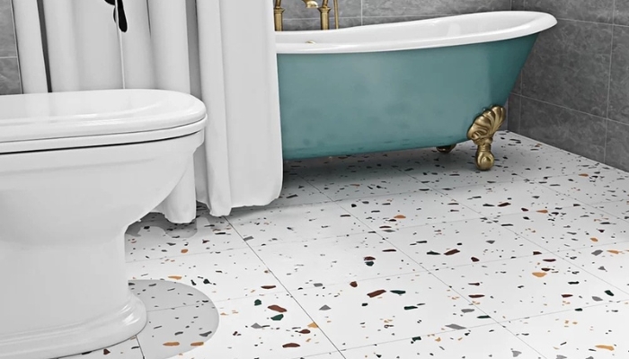Gạch Terrazzo nhám lát sàn nhà tắm tạo điểm nhấn
