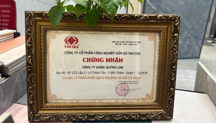 Gạch Hải Minh – Nhà Phân Phối Top 1 Gạch Taicera tại TP.HCM 2 Chứng nhận Gạch Hải Minh – Đại lý cấp I của gạch Taicera