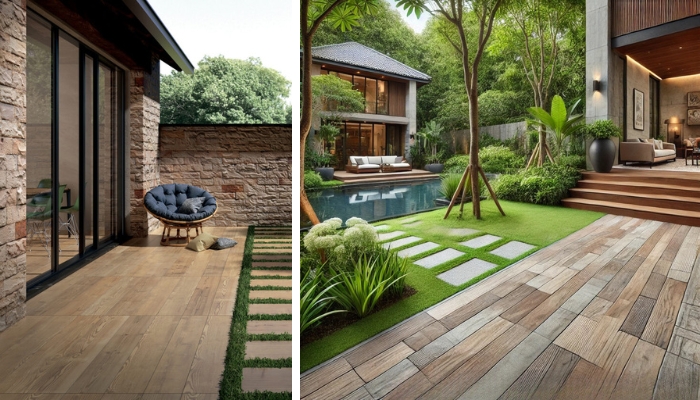 Gạch giả gỗ lát sân trước