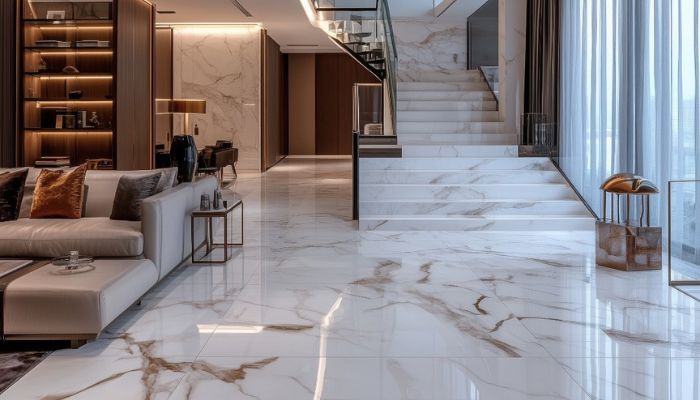 Sự hoàn mỹ trong không gian sống với gạch marble trắng vân vàng đẳng cấp