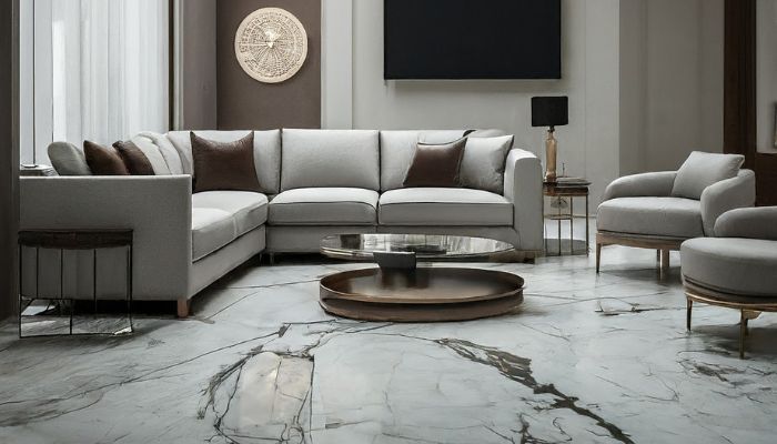 Gạch marble vân đá nhám ứng dụng vào phong cách thiết kế phòng khách