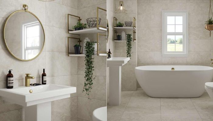 Gạch ốp tường nhà tắm tối giản và hiện đại