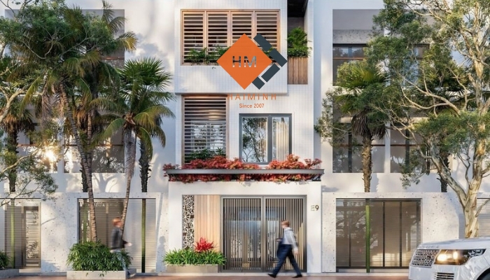 Mặt tiền hiện đại ghi điểm với tone trắng – xám chủ đạo, mang đến vẻ đẹp tinh tế, trang nhã và dễ dàng hài hòa với mọi không gian đô thị.