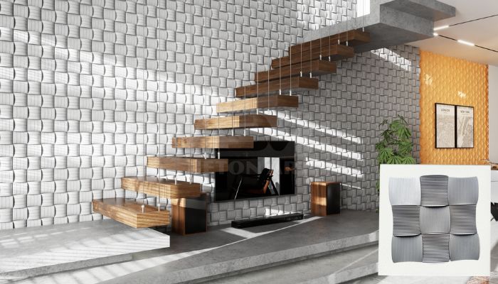 Trang trí tường cầu thang bằng gạch 3D