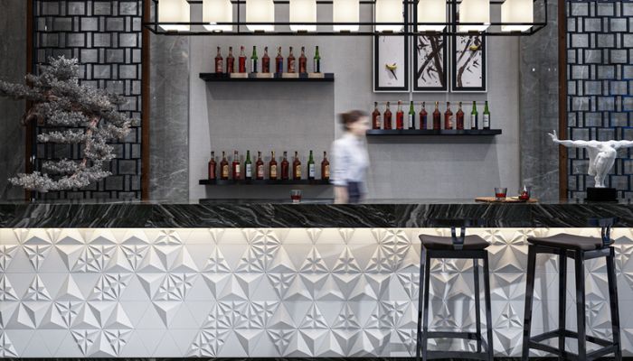 Gạch 3D trong quầy bar nhà hàng