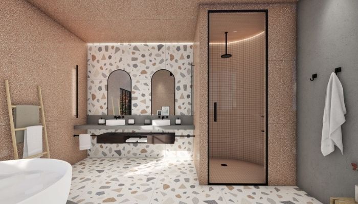 Ứng dụng mãu gạch ốp tường Terrazzo trong nhà vệ sinh