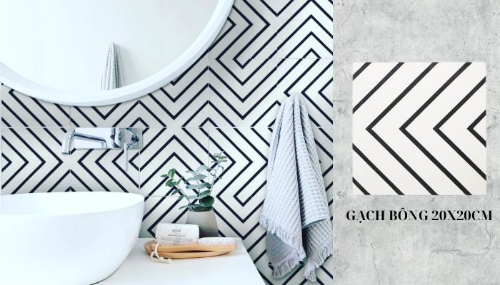Gạch bông ốp tường khu vực gương và lavabo