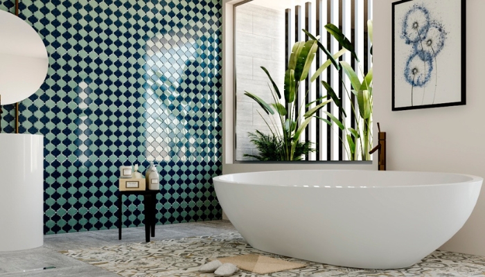 Ứng dụng gạch Mosaic vào tường nhà tắm giúp tạo nên bức tranh độc đáo