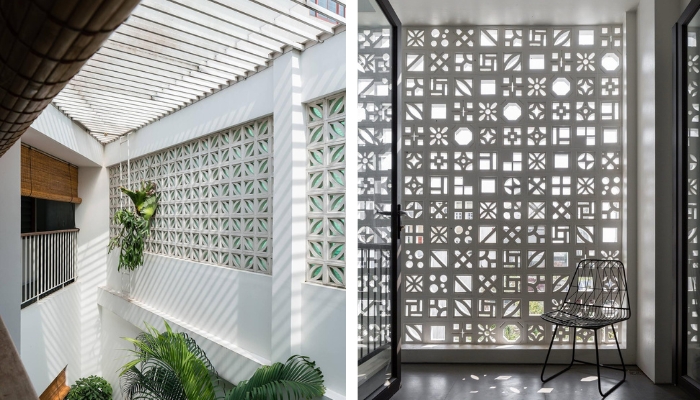 Gạch bông gió tạo điểm nhấn thẩm mỹ, đồng thời mang đến hiệu ứng ánh sáng và thông gió tự nhiên cho không gian