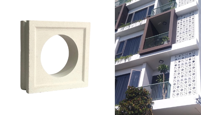 Mẫu gạch bông gió hình tròn ứng dụng vào mặt tiền nhà phố