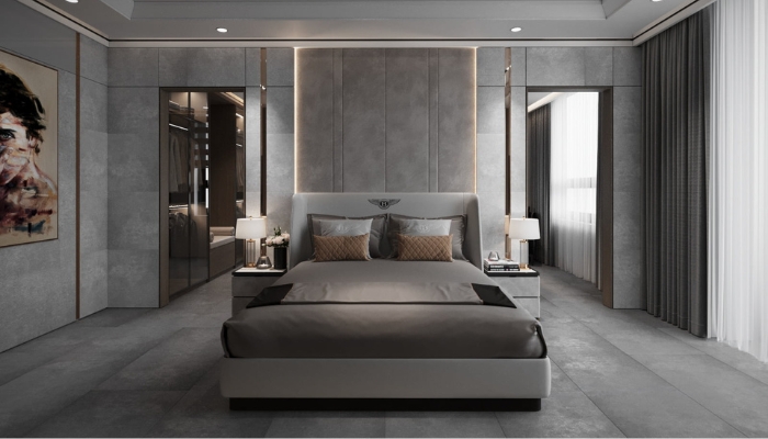 Sử dụng gạch ốp lát giả xi măng trong không gian phòng ngủ