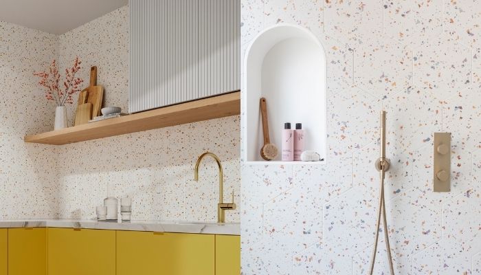 Gạch Terrazzo - Giải Pháp Tối Ưu Chi Phí Và Bền Vững Cho Không Gian Sống Của Bạn 16 Gạch tấm mỏng (thin slabs) thường được dùng cho tường để giảm trọng lượng