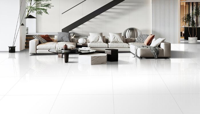 Top Xu Hướng Gạch 100x100 Đáng Mua Nhất Hiện Nay – Đẹp, Sang & Dễ Ứng Dụng 10 Gạch màu trắng trơn ứng dụng vào không gian phòng khách